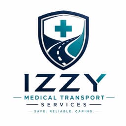 Izzy Medical Transport Services logo — shield with medical cross and roadway